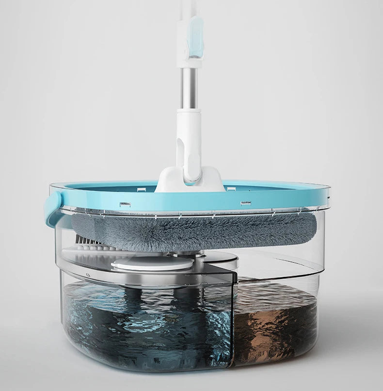 The PristineSwirl 360° Mop & Bucket Combo - Effortlessly Separates Dirty Water for Spotless Floors on Hardwood, Tile, Vinyl, and More!