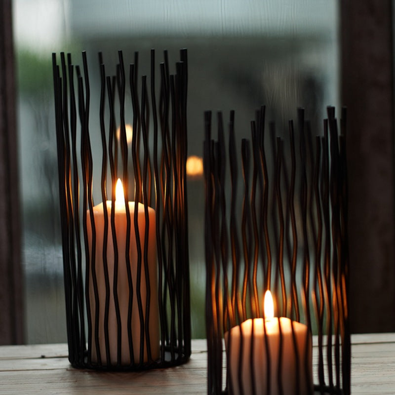 Archaic Style Black Iron Geometric Candle Holder