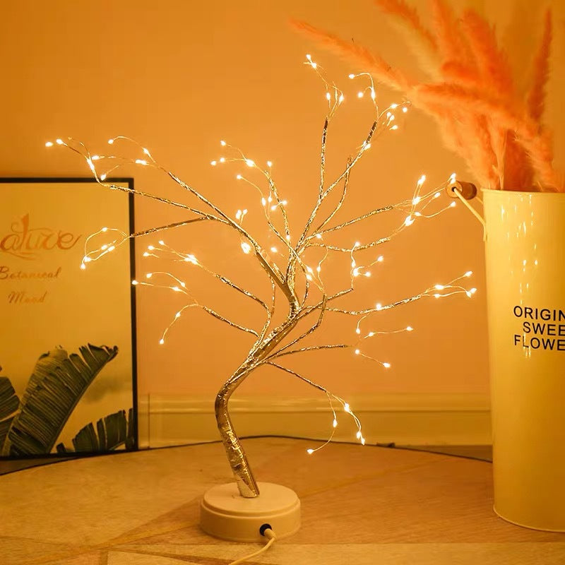 Warm Color LED Copper Wire Tree Bedroom Light