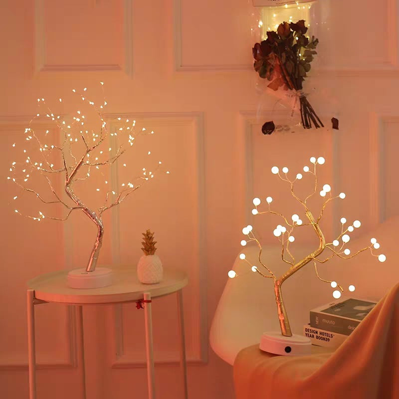 Warm Color LED Copper Wire Tree Bedroom Light