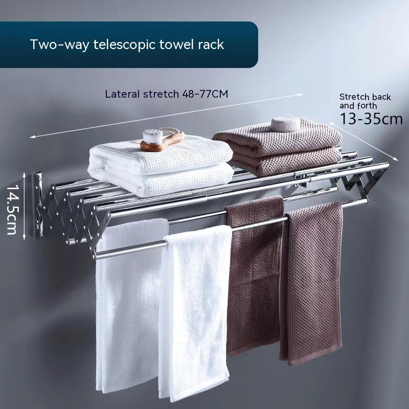 Stainless Steel Stretchable Shelf Storage Towel Rack with Hooks