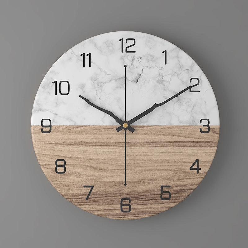 Nordic Fashion Marble Texture Metal Living Room Round Wall Clock Minimalist Creative Clock