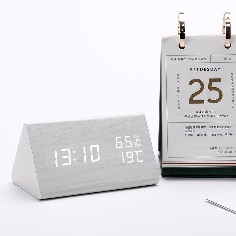 Triangle LED Wood Style Alarm Clock