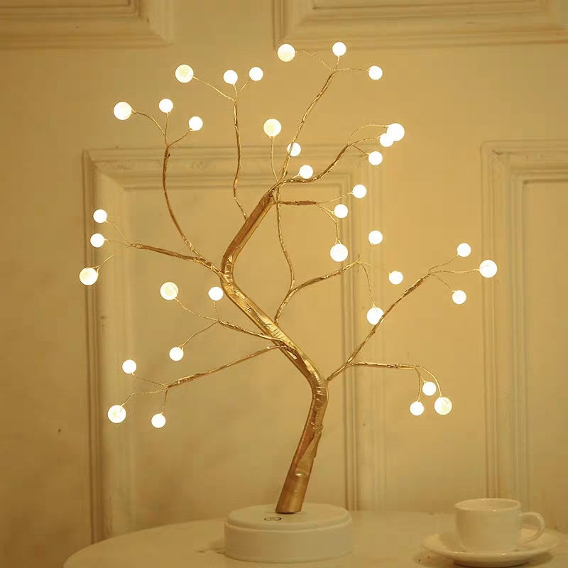 Warm Color LED Copper Wire Tree Bedroom Light