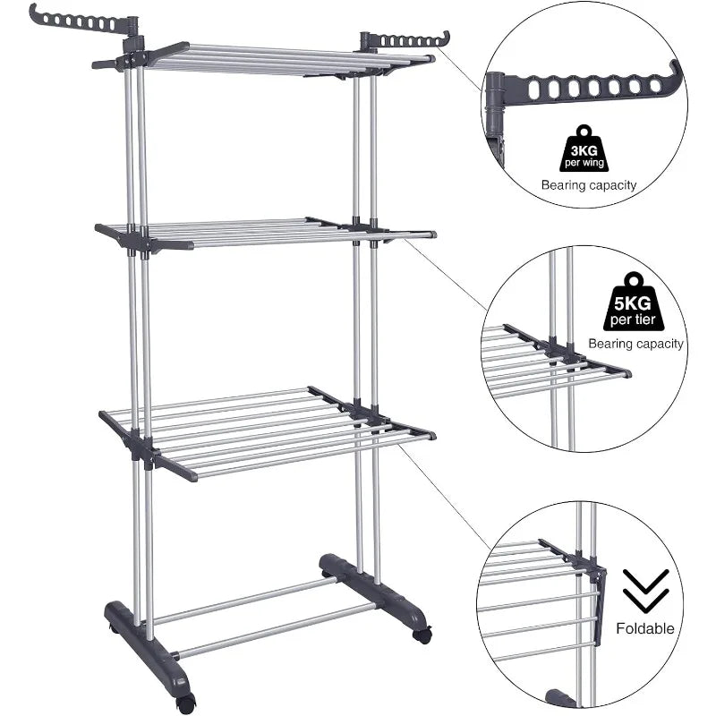 4-Tier Clothes Foldable Drying Rack - Stainless Steel - 4 Styles