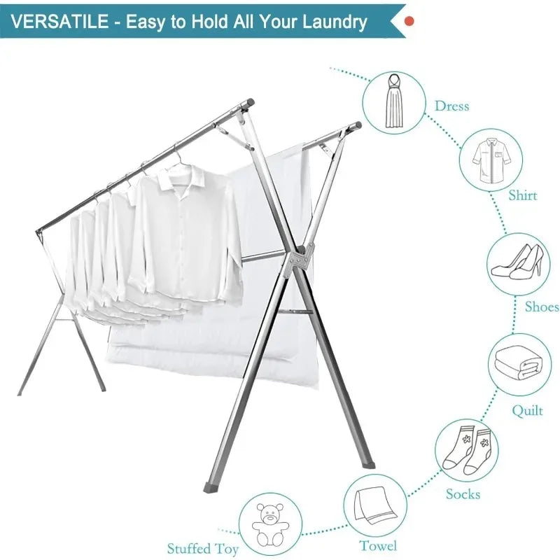 63-95 Inch Clothes Foldable  Drying Rack - Heavy Duty Stainless Steel - Multiple Sizes!