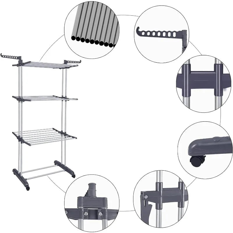 4-Tier Clothes Foldable Drying Rack - Stainless Steel - 4 Styles