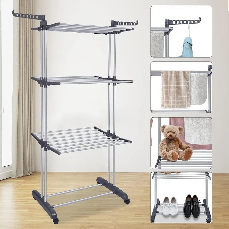 4-Tier Clothes Foldable Drying Rack - Stainless Steel - 4 Styles