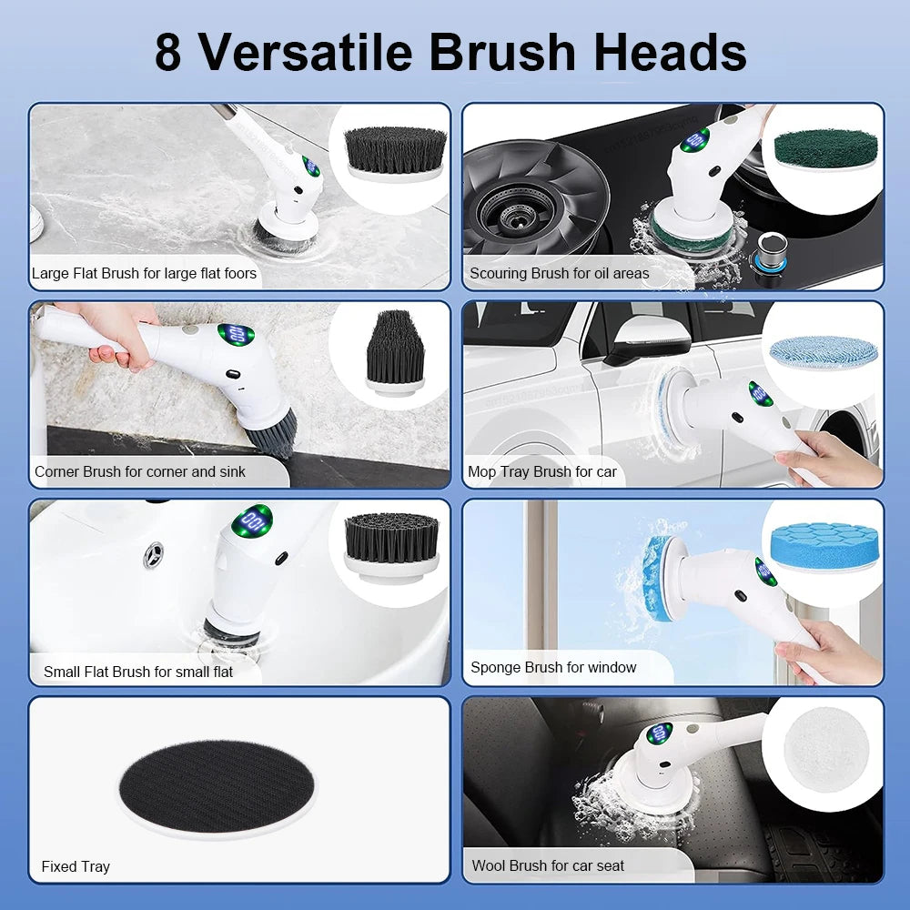 The MagicBristlePro - Electric Cleaning Brush - 8-in-1 Multifunctional Household Rotating Cleaning Brush for Bathrooms, Kitchens, Windows, and more!