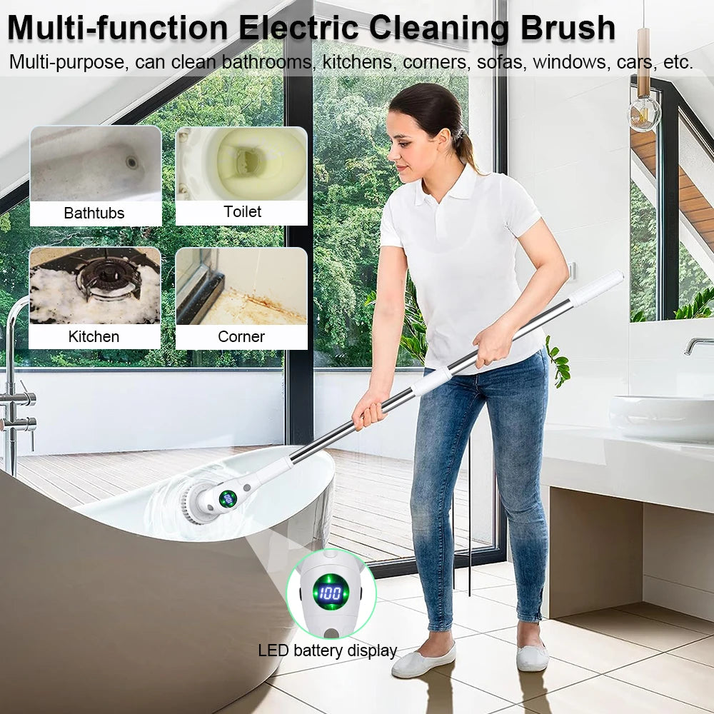 The MagicBristlePro - Electric Cleaning Brush - 8-in-1 Multifunctional Household Rotating Cleaning Brush for Bathrooms, Kitchens, Windows, and more!