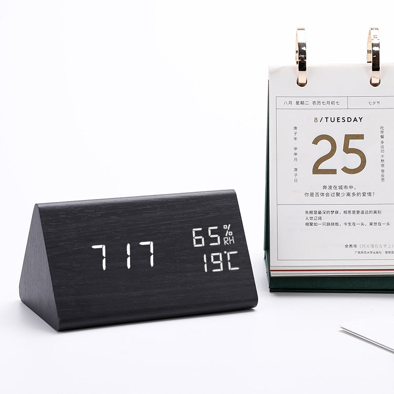 Triangle LED Wood Style Alarm Clock