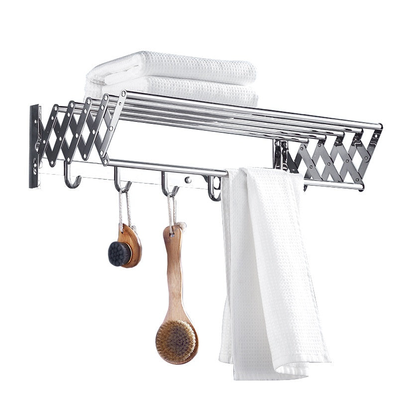 Stainless Steel Stretchable Shelf Storage Towel Rack with Hooks