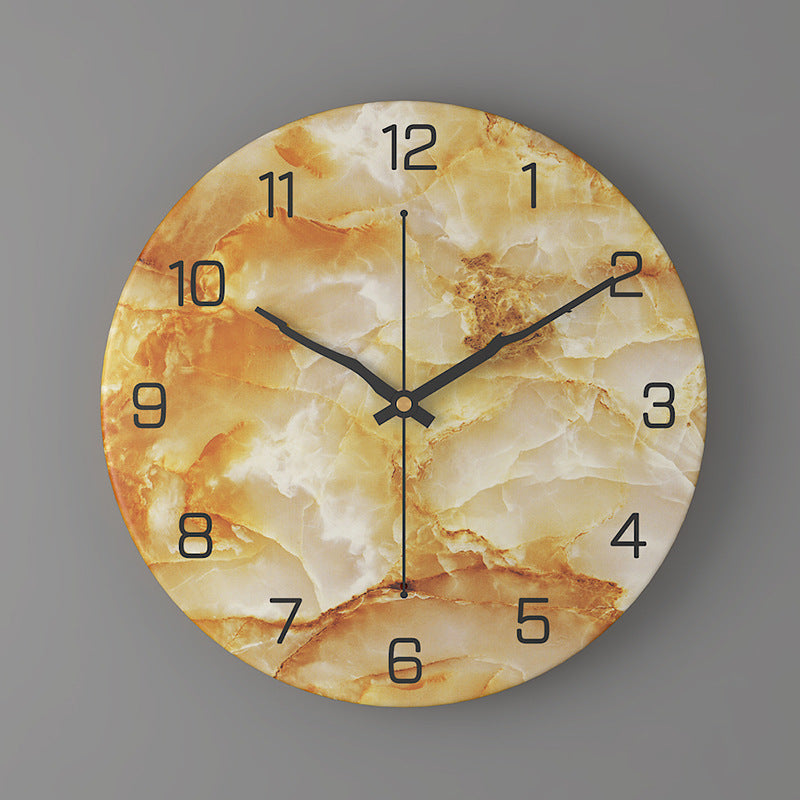 Nordic Fashion Marble Texture Metal Living Room Round Wall Clock Minimalist Creative Clock