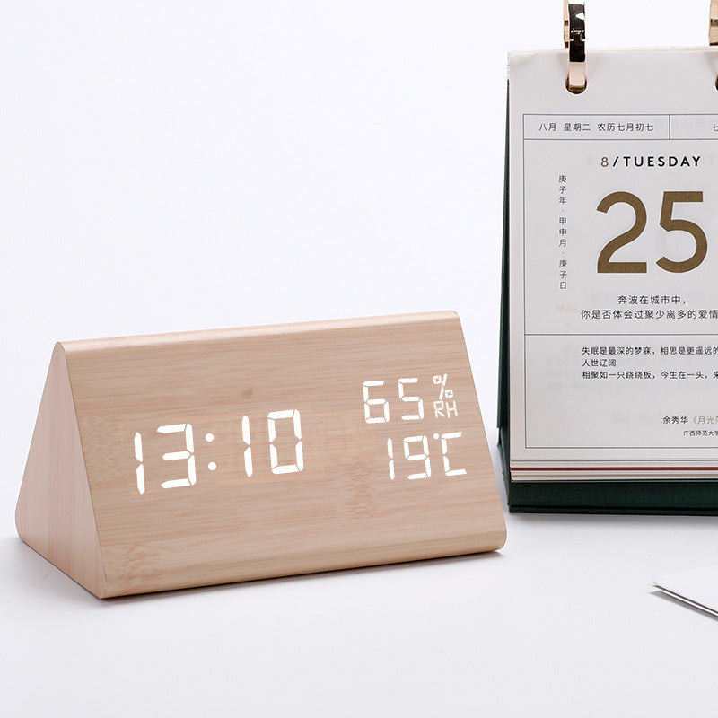 Triangle LED Wood Style Alarm Clock