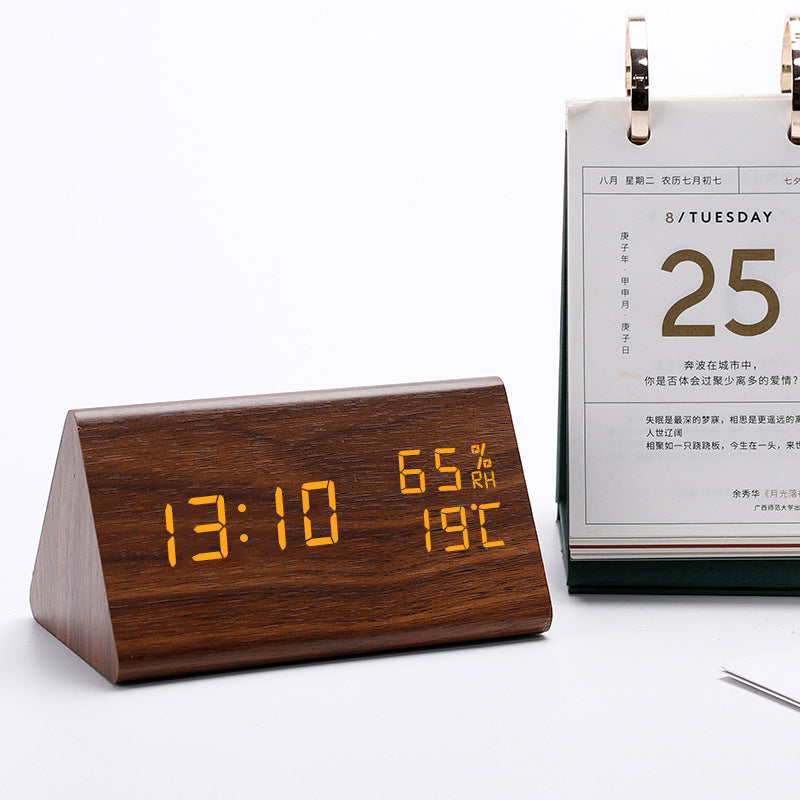 Triangle LED Wood Style Alarm Clock