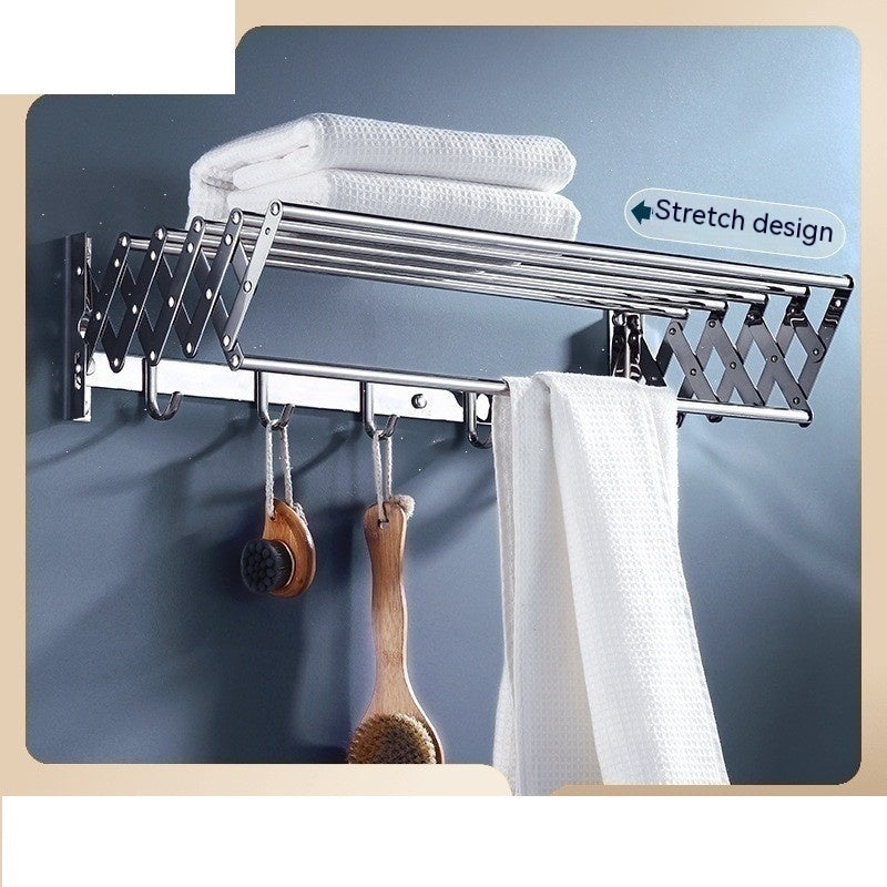 Stainless Steel Stretchable Shelf Storage Towel Rack with Hooks