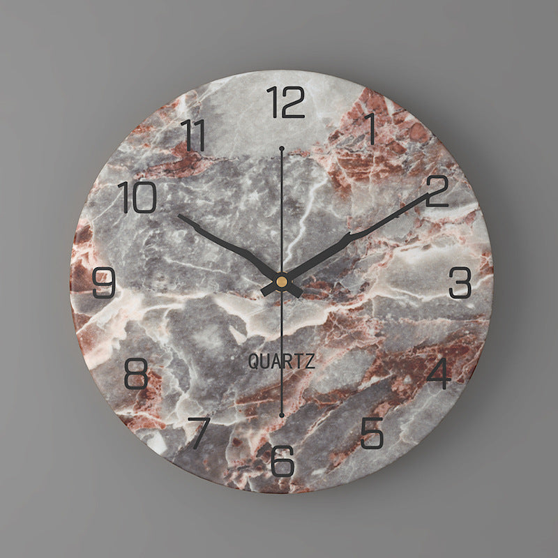 Nordic Fashion Marble Texture Metal Living Room Round Wall Clock Minimalist Creative Clock