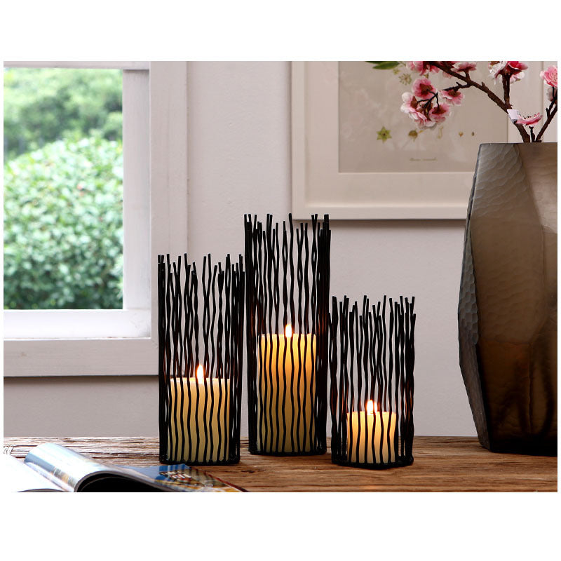 Archaic Style Black Iron Geometric Candle Holder