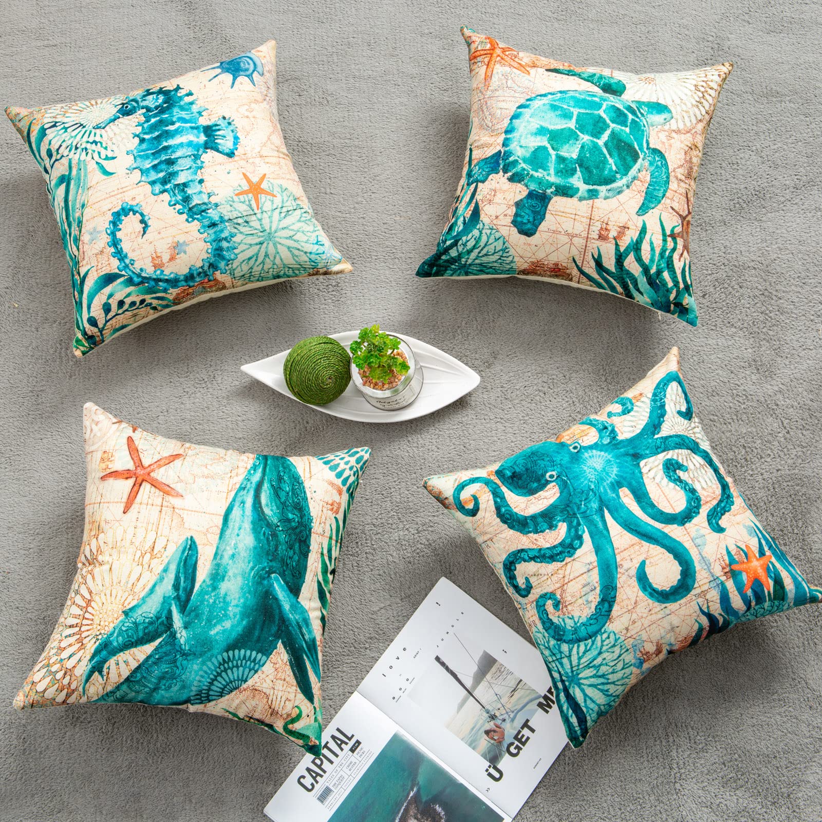 Sea Animal Theme Printed Cushion and Pillow Cases