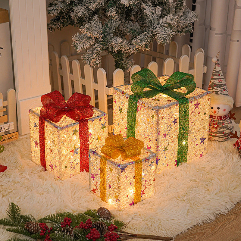 Luminous Light Up Christmas Gift Box with Bow for Christmas Tree